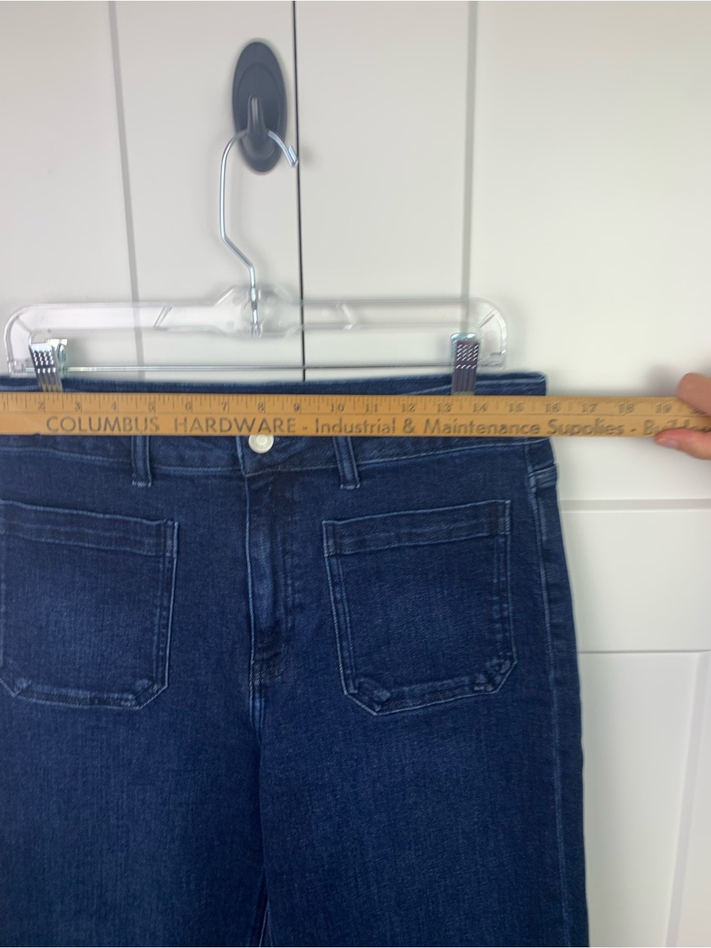 Quince Size 31 Bella Stretch Patch Pocket Wide Leg Jeans Ankle 26 In Dark Wash - Picture 6 of 11